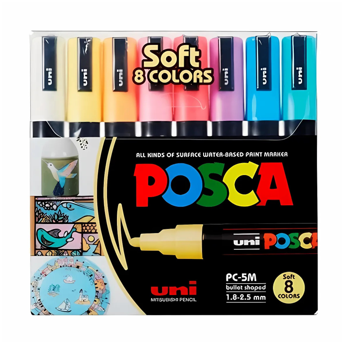  Estojo Caneta Posca  Pc-5m Ponta Media 2.5Mm com 8 Cores Soft