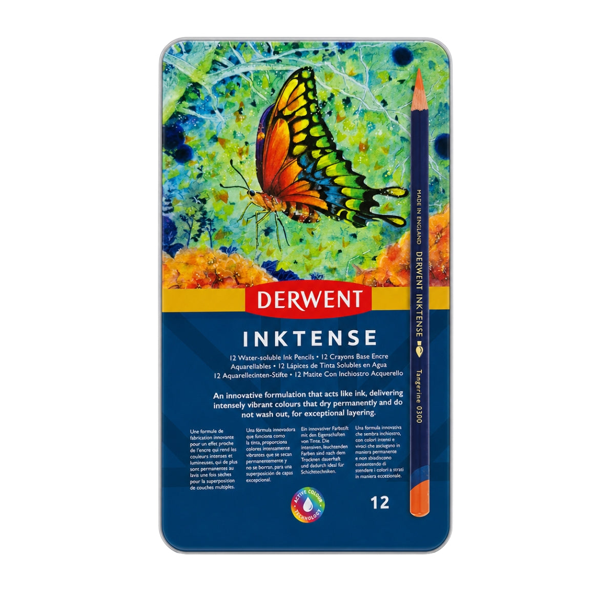 Estojo Lápis de Cor Aquarelável Inktense com 12 Cores - Derwent