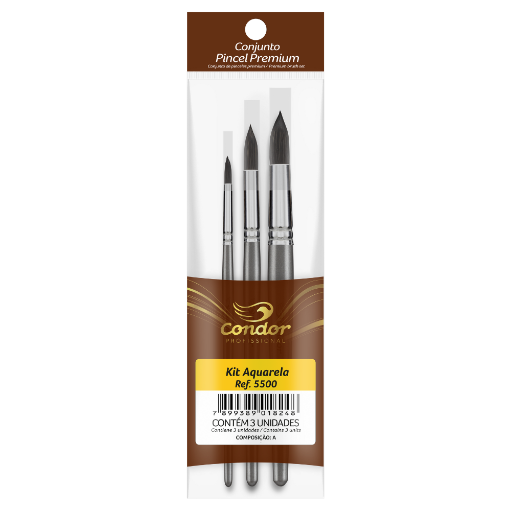Kit Pincel Artístico Condor 5500 Redondo e Chato Filamento Sintético 5 Unidades?