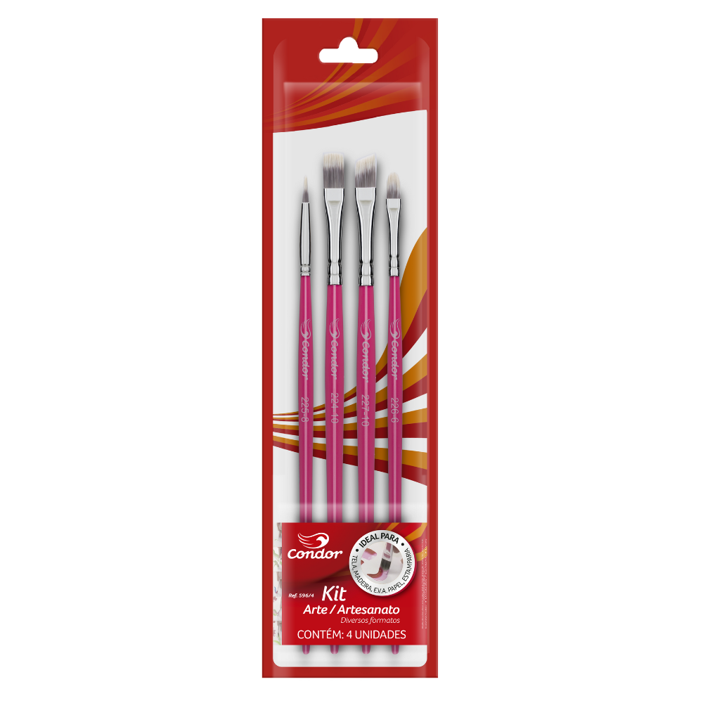 Kit Pincel Artístico Condor 596/4 Formatos Diversos 4 Unidades