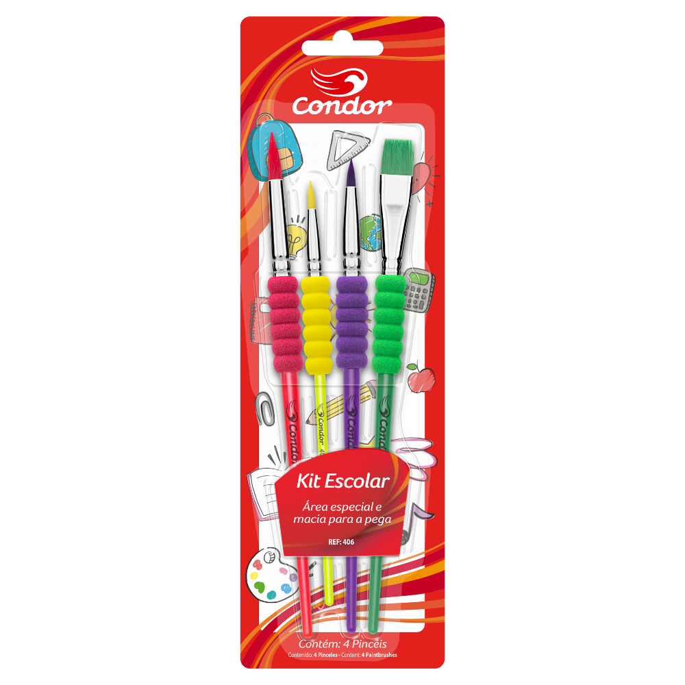 Kit Pincel Ergonômico Escolar Condor 406 4 Unidades