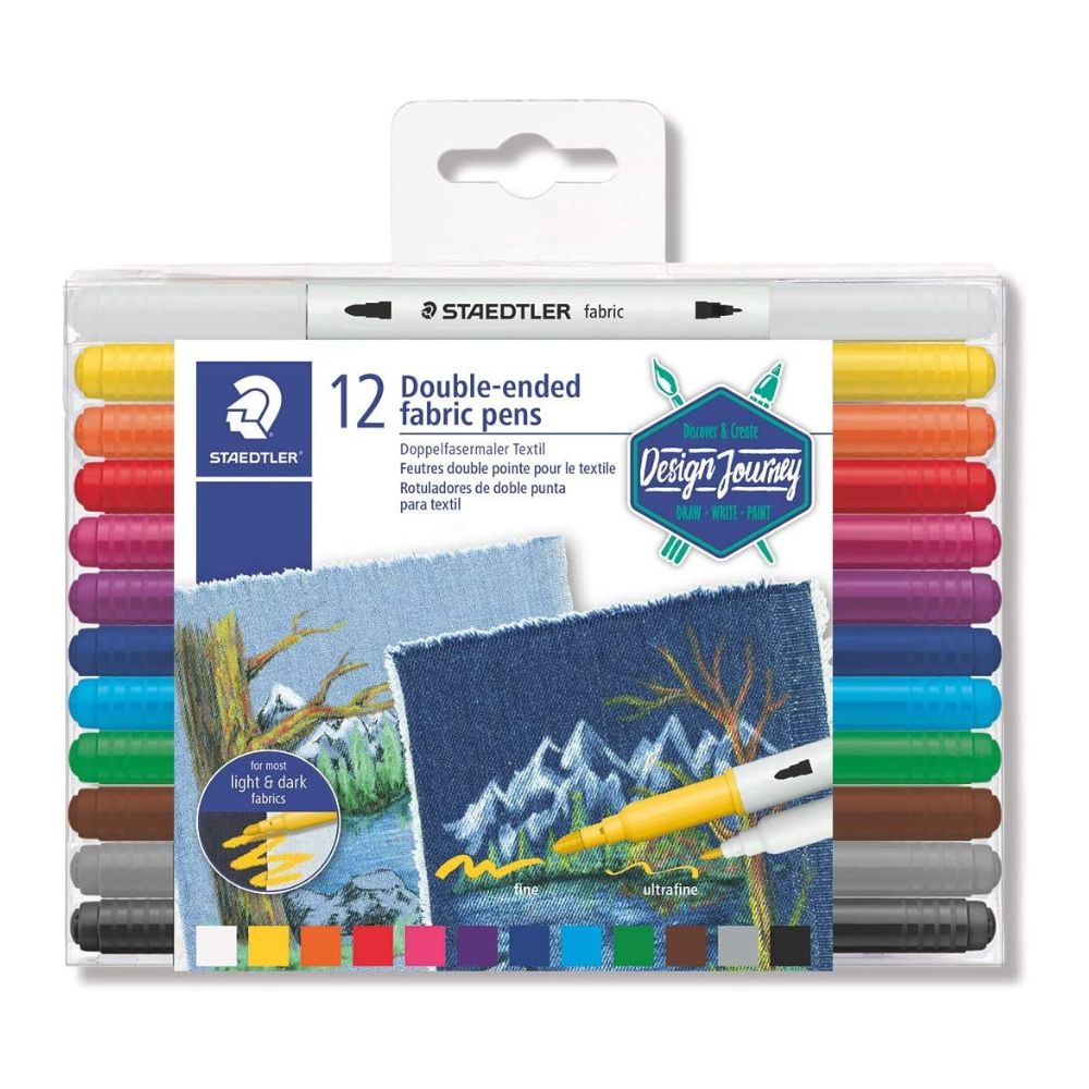 Caneta para Tecido Staedtler Ponta Dupla 12 Cores