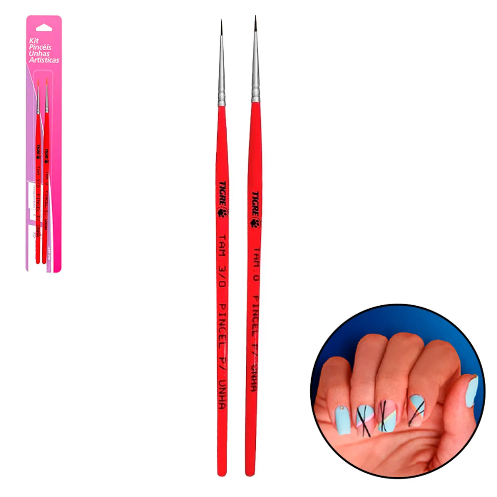 Kit Pinceis para Unha Tigre 6431 2 Unidades