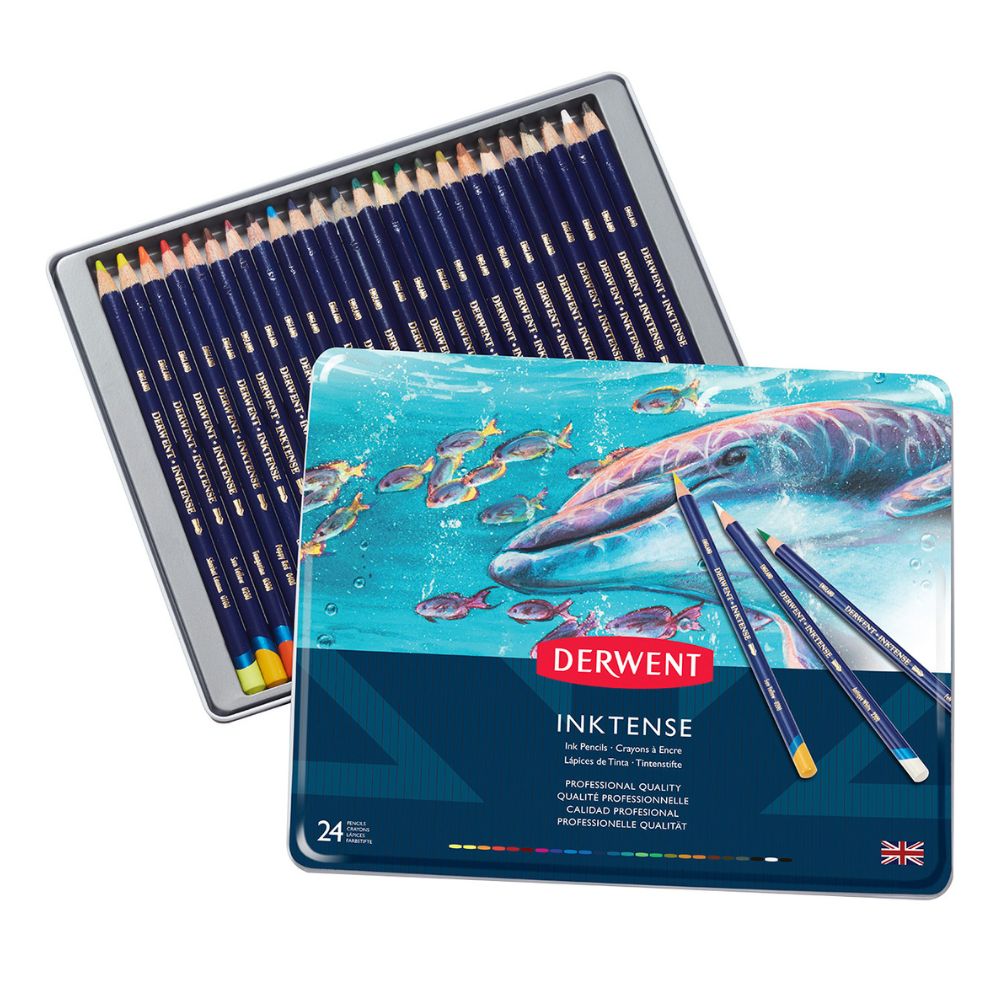Lápis Cor Aquarelável Derwent Inktense 24 Cores Estojo Lata