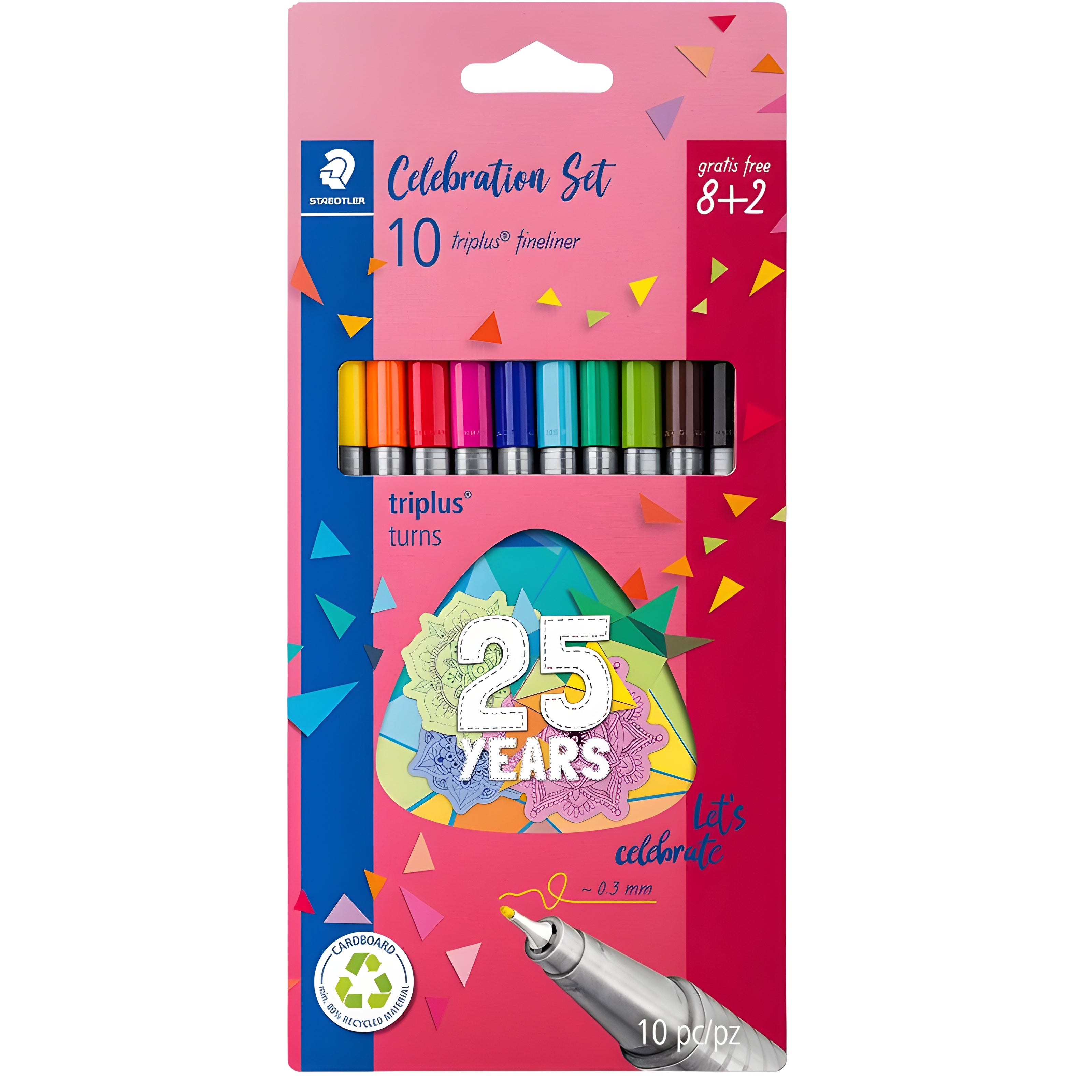 Estojo de Caneta Staedtler Fineliner Triplus 0.3Mm com 8 Cores + 2 Grátis
