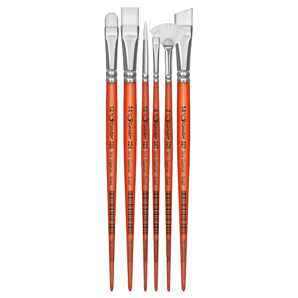 Kit Pincel Artístico para Tecido Condor 595 Formatos Diversos 6 Unidades?