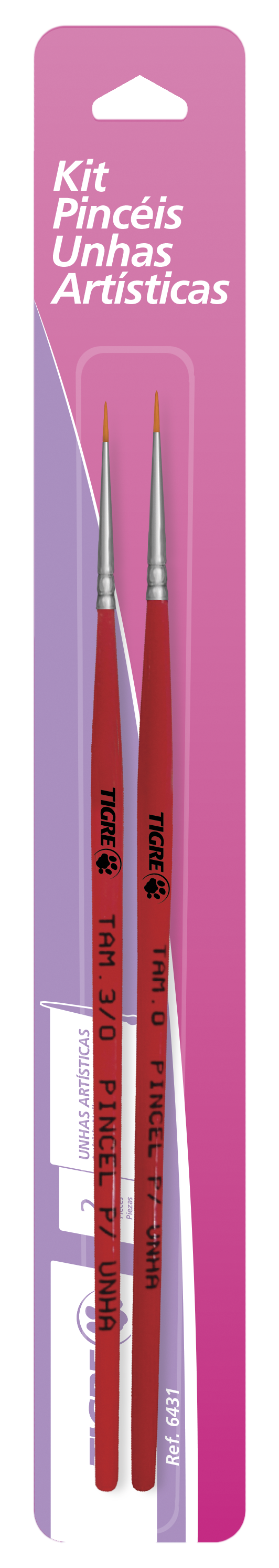 Kit Pinceis para Unha Tigre 6431 2 Unidades