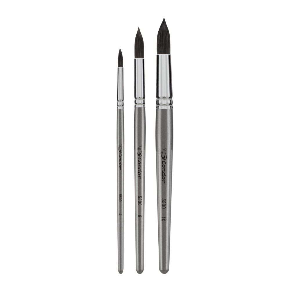 Kit Pincel Artístico Condor 5500 Redondo e Chato Filamento Sintético 5 Unidades?